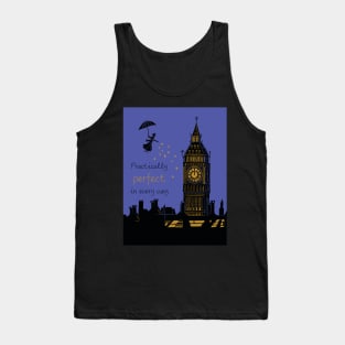 Mary Poppins Practically Perfect in Every Way Linocut Silhouette on Purple Tank Top